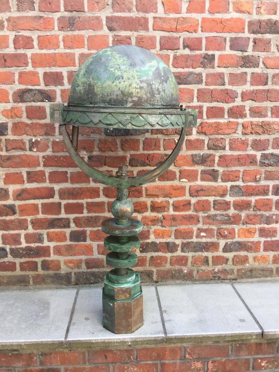 Rare Art Deco Modernist Outdoor Floor Lamp Circa 1930, Bronze And Zinc-photo-3