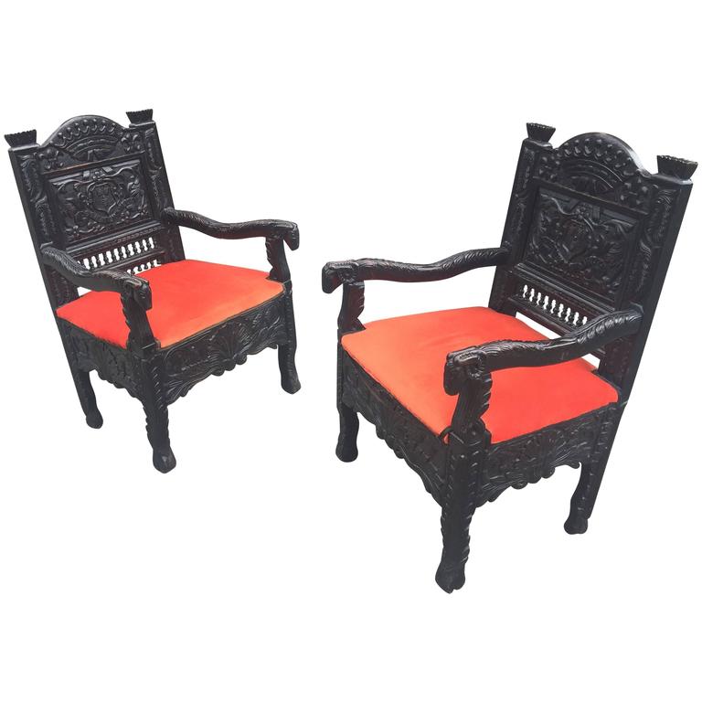 Pair Of Armchairs Bretons In Chataigner, Epoque 19th, Coat Of Arms
