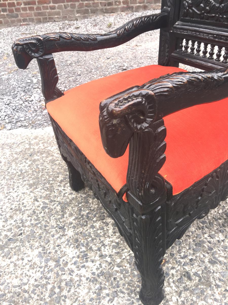 Pair Of Armchairs Bretons In Chataigner, Epoque 19th, Coat Of Arms-photo-2