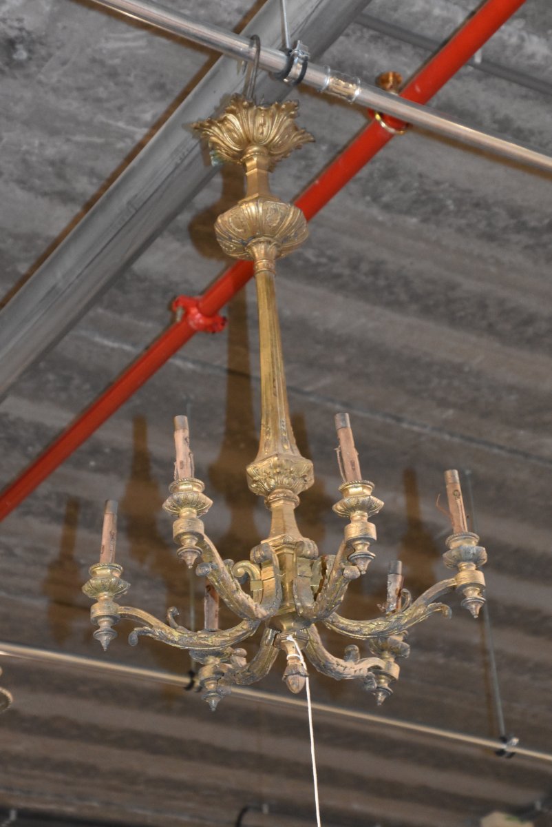 Elegant Chandelier In Bronze 6 Lights Circa 1930