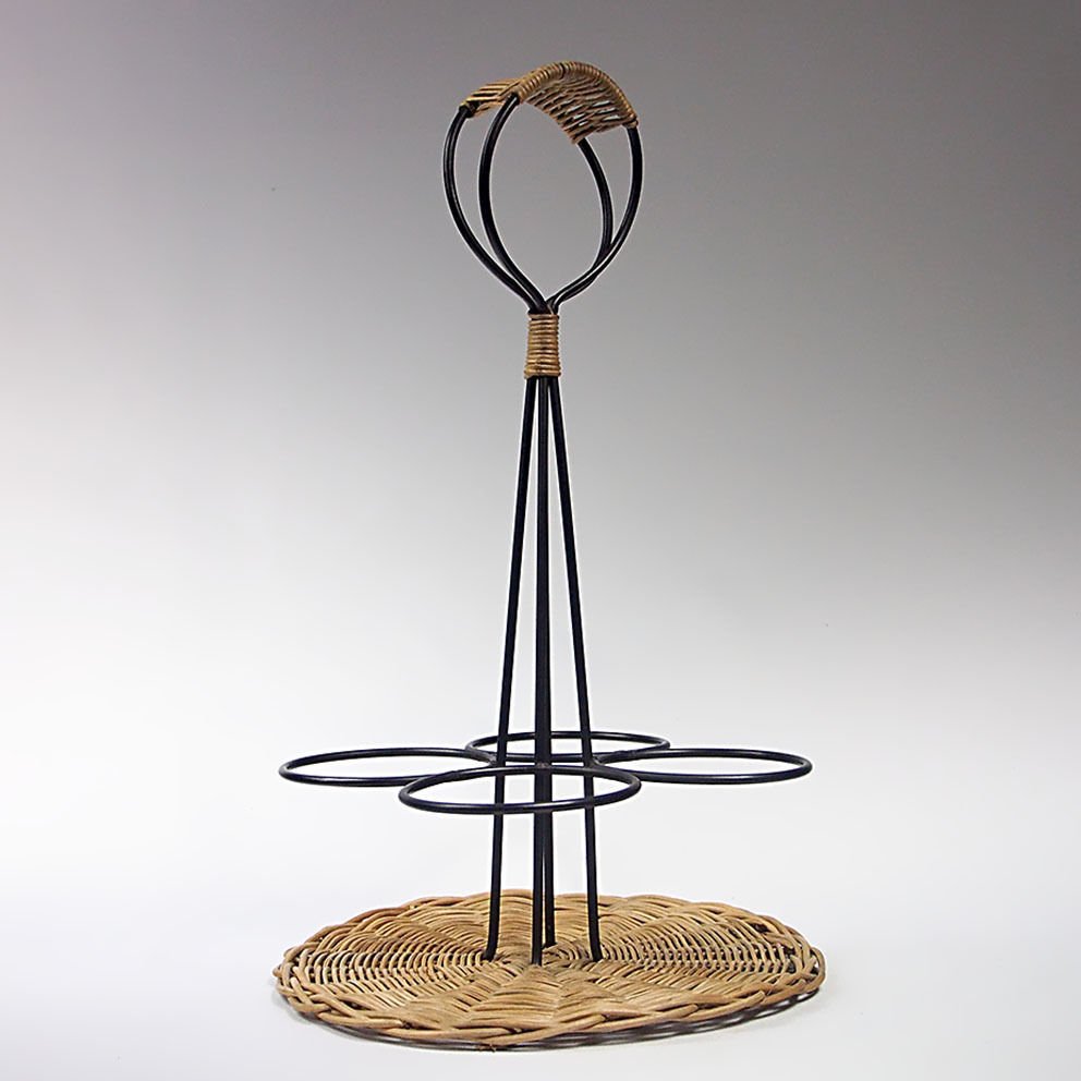 Rattan Bottle Holder And Lacquered Metal Around 1950/1960-photo-3