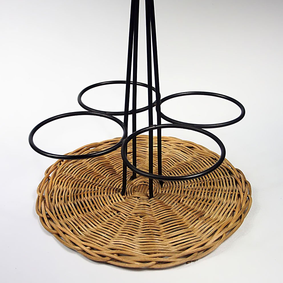 Rattan Bottle Holder And Lacquered Metal Around 1950/1960-photo-4