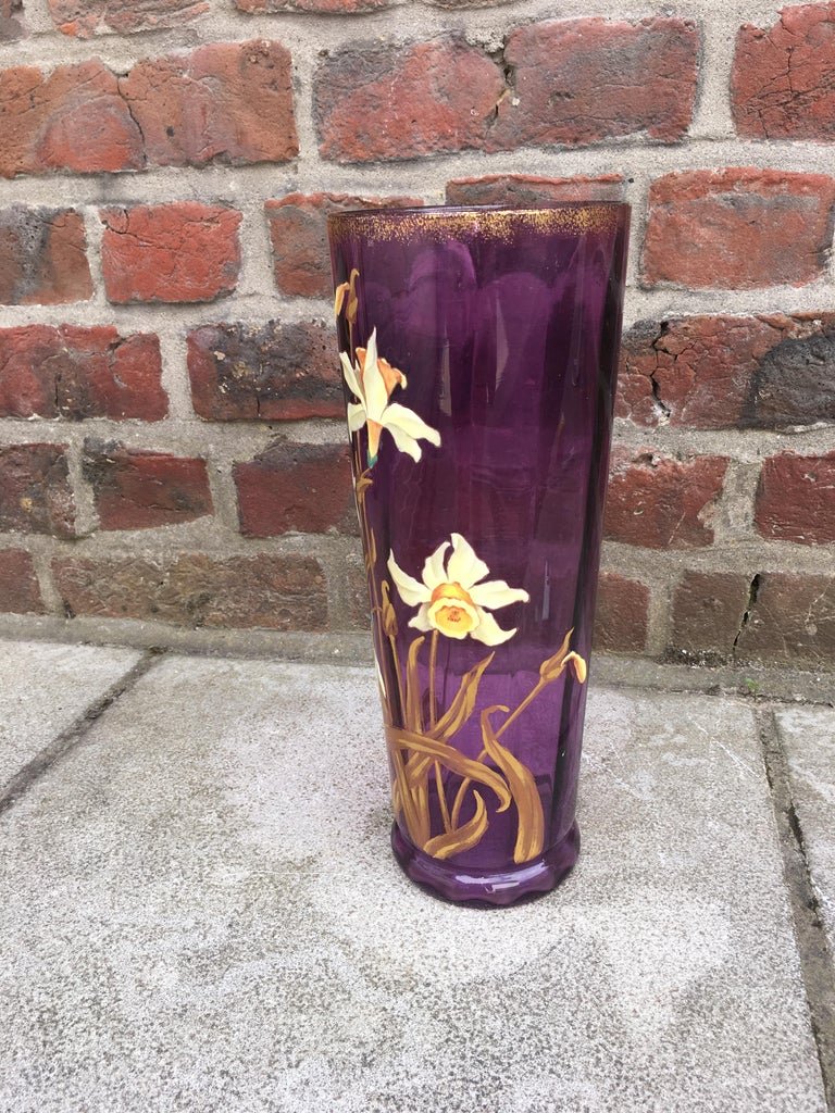 Vase Art Nouveau Enamelled Glass With Floral Decor Circa 1900-photo-3