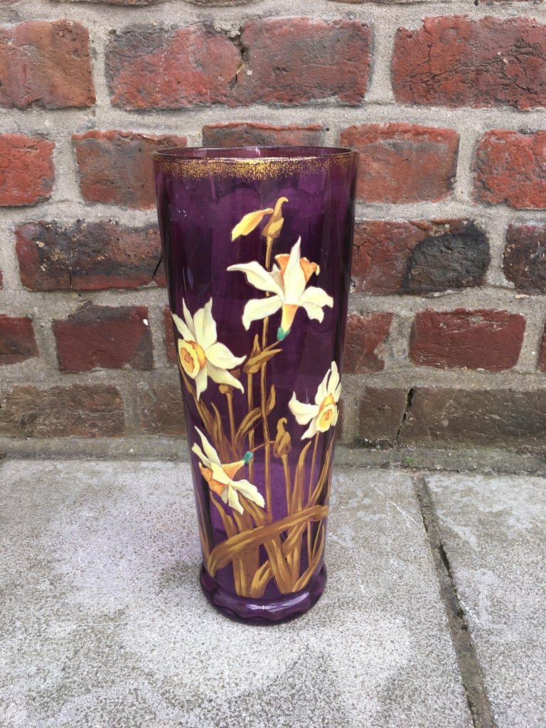 Vase Art Nouveau Enamelled Glass With Floral Decor Circa 1900