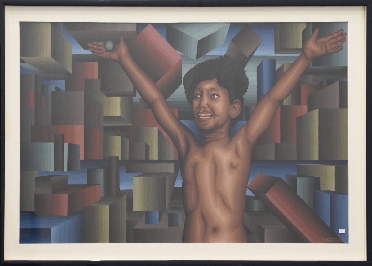 Large Oil On Paper Signed Mezzetta 92 (65 X 100cm)