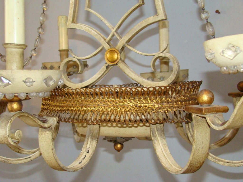 Home Rings Chandelier In Lacquered And Gilded Sheet, Towards 1950 Very Good Condition-photo-2