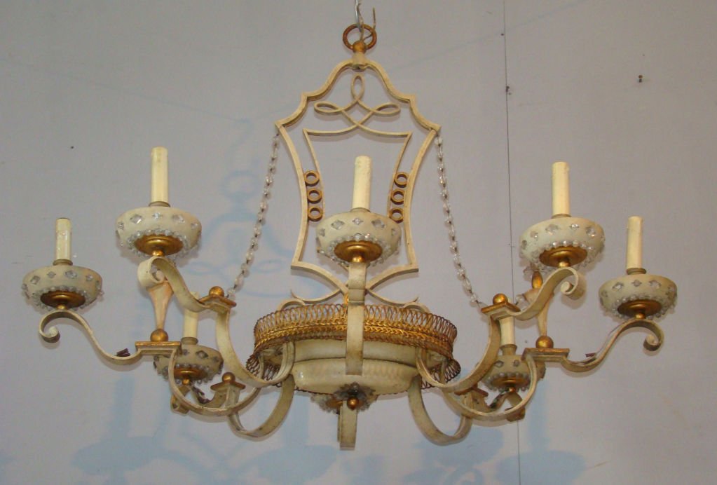 Home Rings Chandelier In Lacquered And Gilded Sheet, Towards 1950 Very Good Condition-photo-3