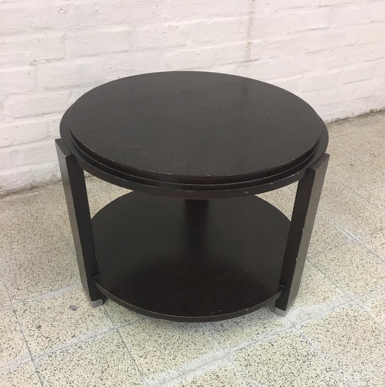 Art Deco Pedestal In Blackened Oak And Nickel Metal Circa 1930/1940-photo-2