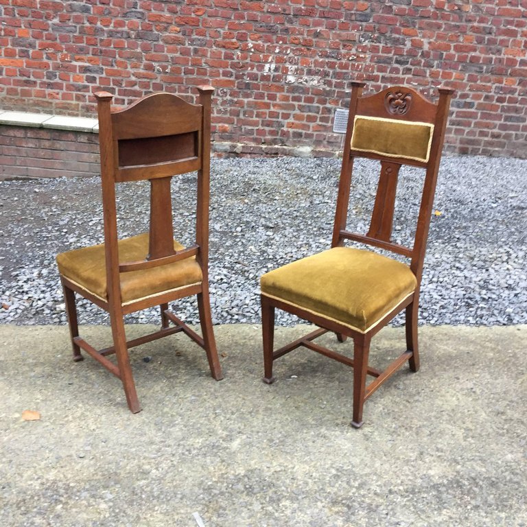 Six High Back Mahogany Chairs Art Nouveau Circa 1900-photo-2