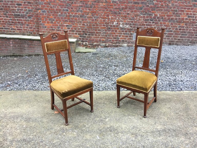 Six High Back Mahogany Chairs Art Nouveau Circa 1900-photo-1