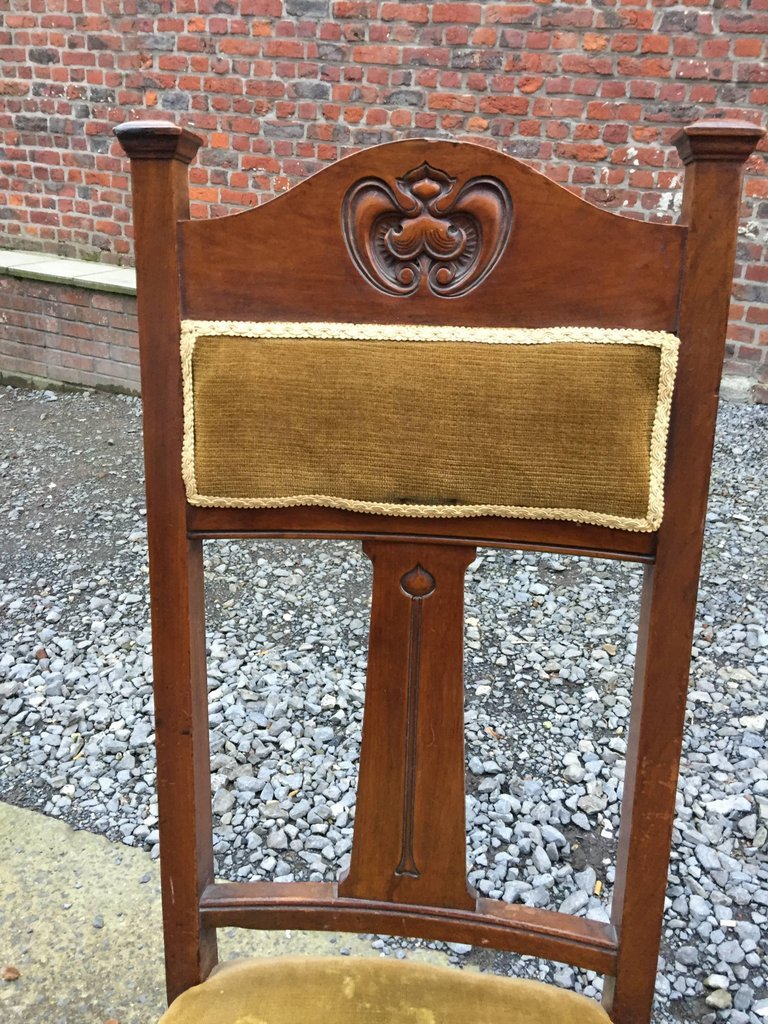 Six High Back Mahogany Chairs Art Nouveau Circa 1900-photo-6