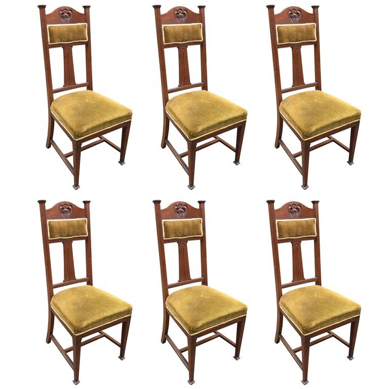 Six High Back Mahogany Chairs Art Nouveau Circa 1900