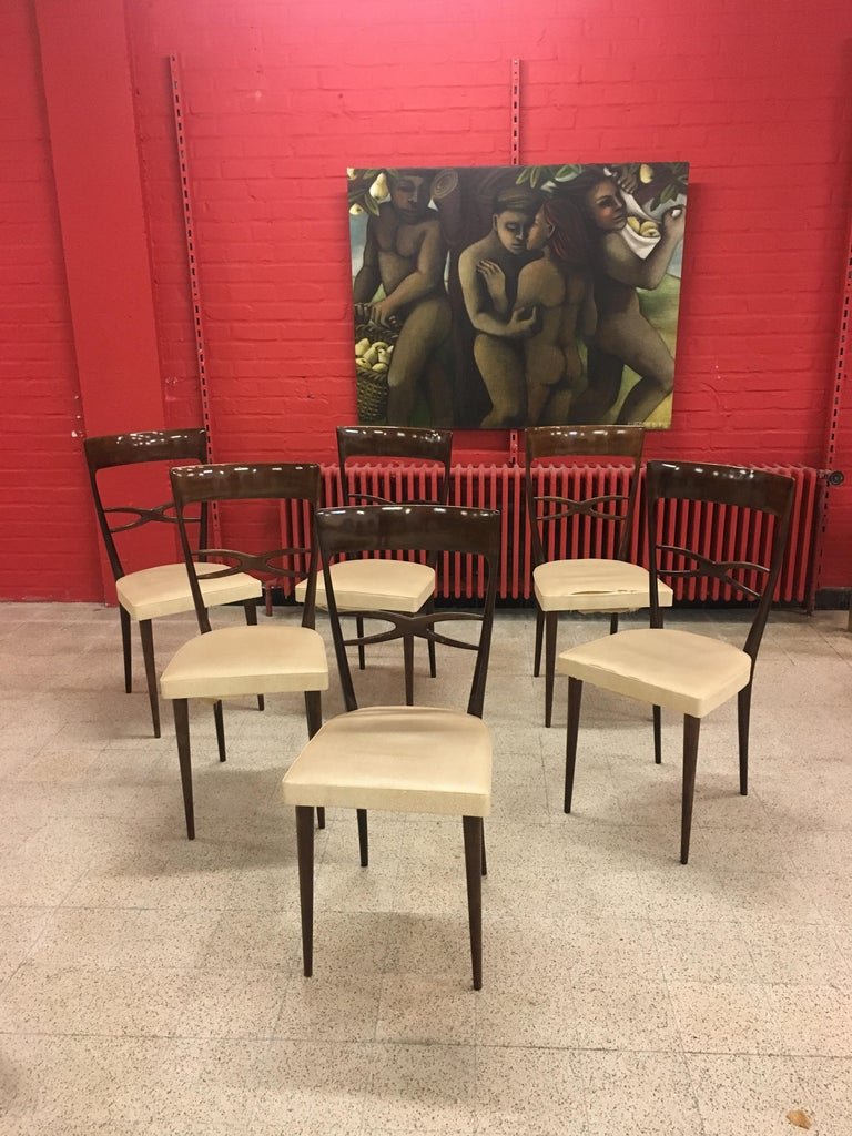 6 Vintage Chairs Consorzio Sedie Friuli, Made In Italy Circa 1950/1960-photo-4