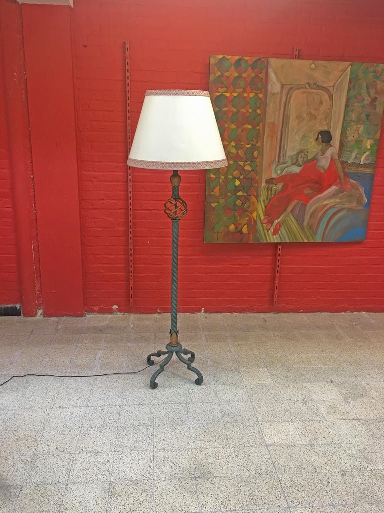 Art Deco Floor Lamp In Wrought Iron And Gilded In The Style Of Gilbert Poillerat, Circa 1940/1950