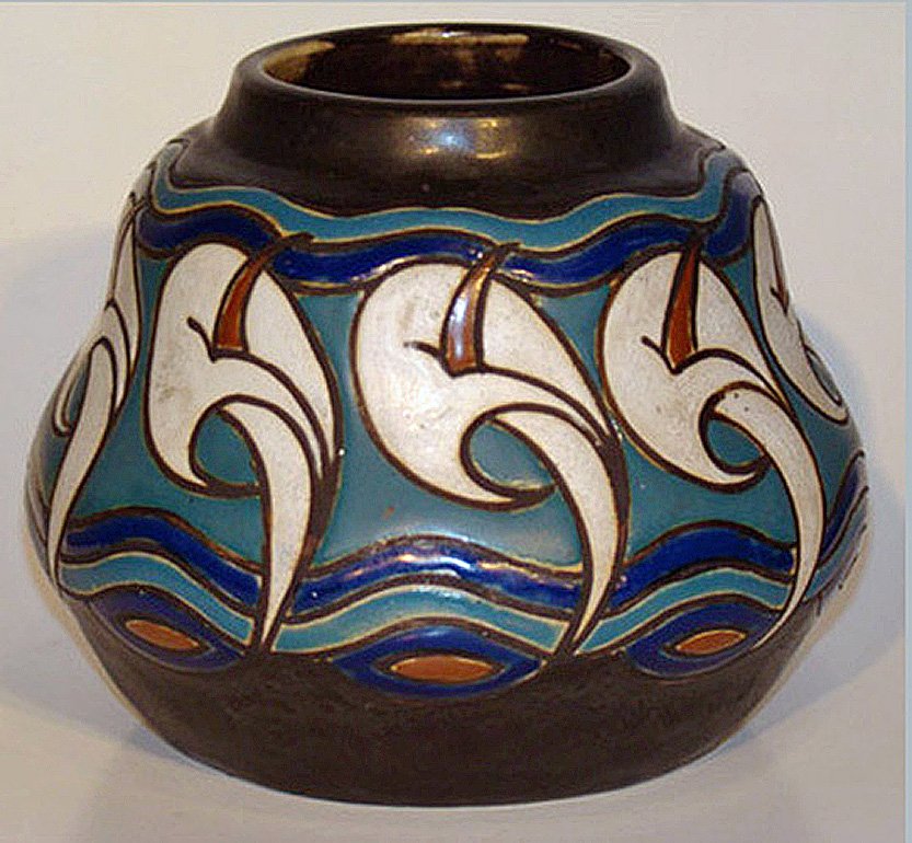 Lise Lecocq, Gres Emaille , Signé , Epoque Art Nouveau Circa 1900 