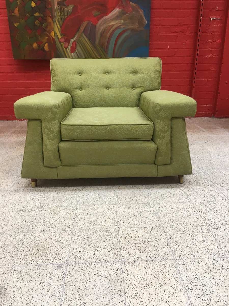 Rare Vintage Armchairs With Their Original Fabric, Usa Origin Circa 1950-photo-3