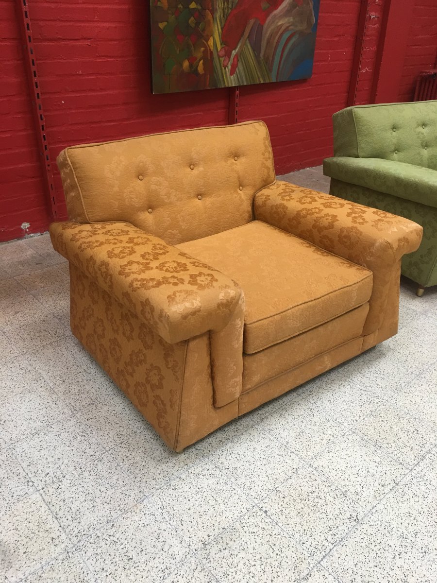 Rares Fauteuils Vintage Avec Leur Tissu d'Origine, Origine Usa Circa 1950-photo-4