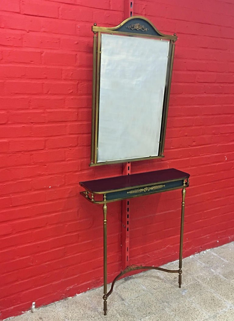 Console Et Son Miroir De Style Neo Classique , Laiton Et Métal Laqué , Circa 1950/1960