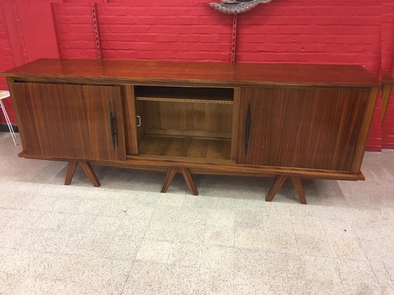 Large Art Deco Buffet In Zebra Wood Circa 1940, In The Style Of Jean Royère-photo-2