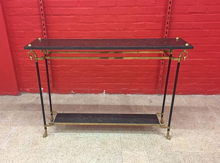 Maison Jansen, Elegant Console In Bronze, Brass And Black Marble Circa 1950-photo-1