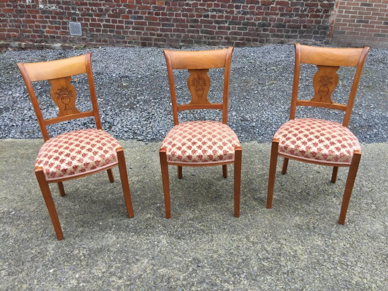 6 Chaises Neo Classiques En Merisier Circa 1950 (restaurées) -photo-3