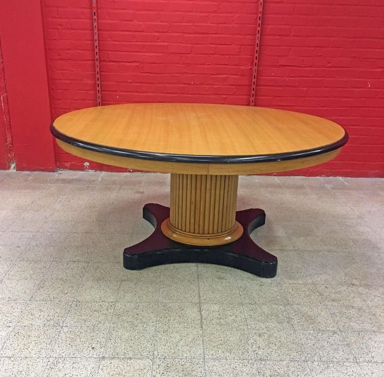 Large Pedestal Table In Light Oak And Blackened Oak Circa 1940/1950 Attributed To Decoene Freres-photo-2