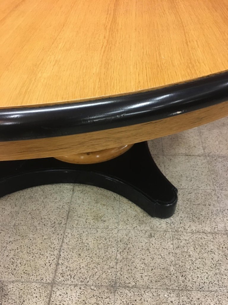 Large Pedestal Table In Light Oak And Blackened Oak Circa 1940/1950 Attributed To Decoene Freres-photo-2