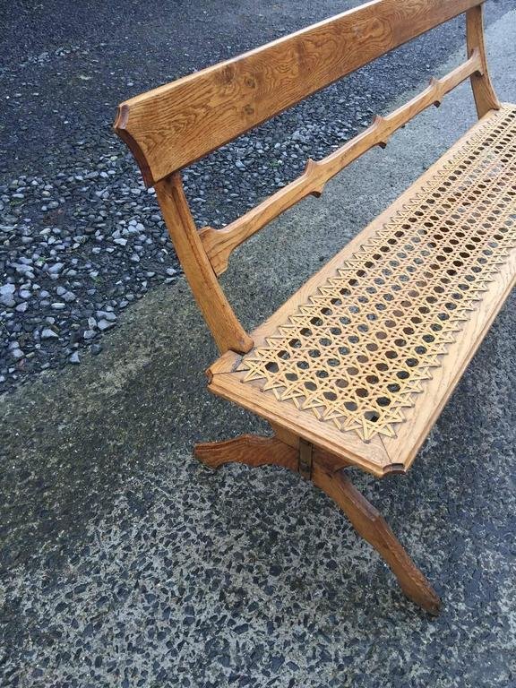 Bench Art Nouveau Period In Oak And Large Original Caning Around 1900-photo-3