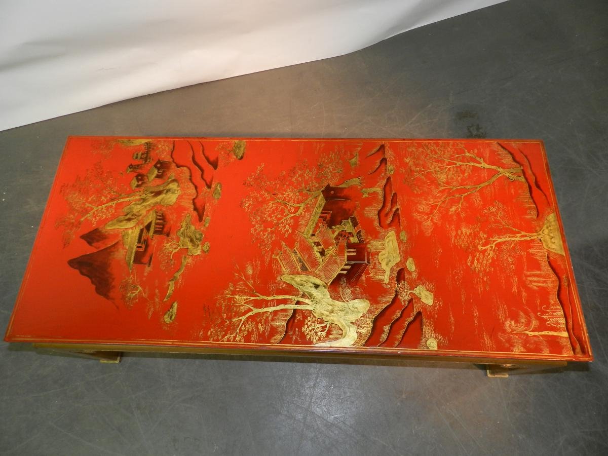 Work French 1960, Living Room Table In Lacquered And Gilded Wood In The Taste Of China-photo-2