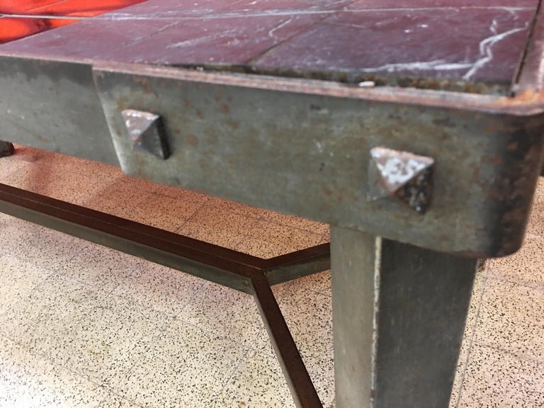 Grande Table 1950 Dans Le Gout de jacques Adnet , Metal, Ardoise Et Ceramique, Circa 1950      -photo-6