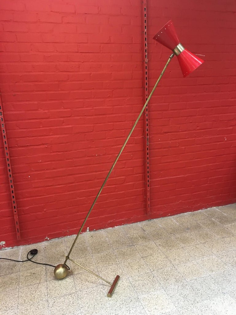 Vintage Floor Lamp In Brass And Lacquered Metal, Italy Circa 1950/1960-photo-2