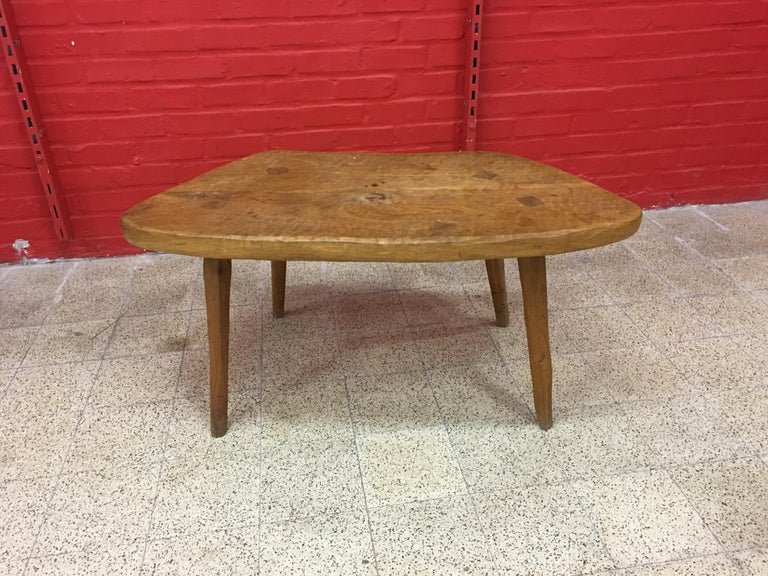 Brutalist Freeform Table In Solid Elm, Circa 1950-photo-2