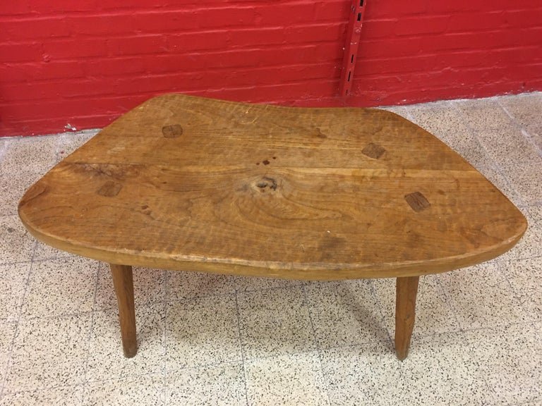 Brutalist Freeform Table In Solid Elm, Circa 1950-photo-3