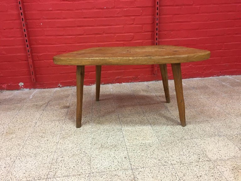 Brutalist Freeform Table In Solid Elm, Circa 1950-photo-1