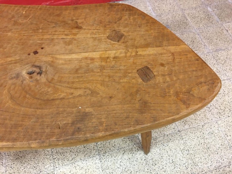 Brutalist Freeform Table In Solid Elm, Circa 1950-photo-2