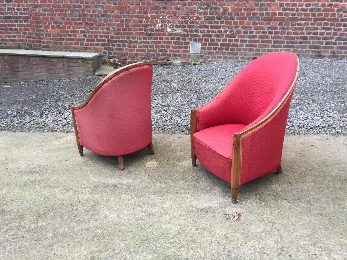 Joubert Et Petit (decoration Interieur Moderne)  Paire De Fauteuils En Acajou Epoque Art Deco ,-photo-2