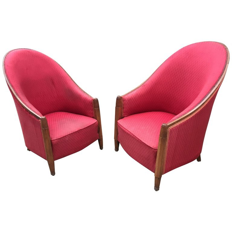 Joubert Et Petit (decoration Interieur Moderne)  Paire De Fauteuils En Acajou Epoque Art Deco ,