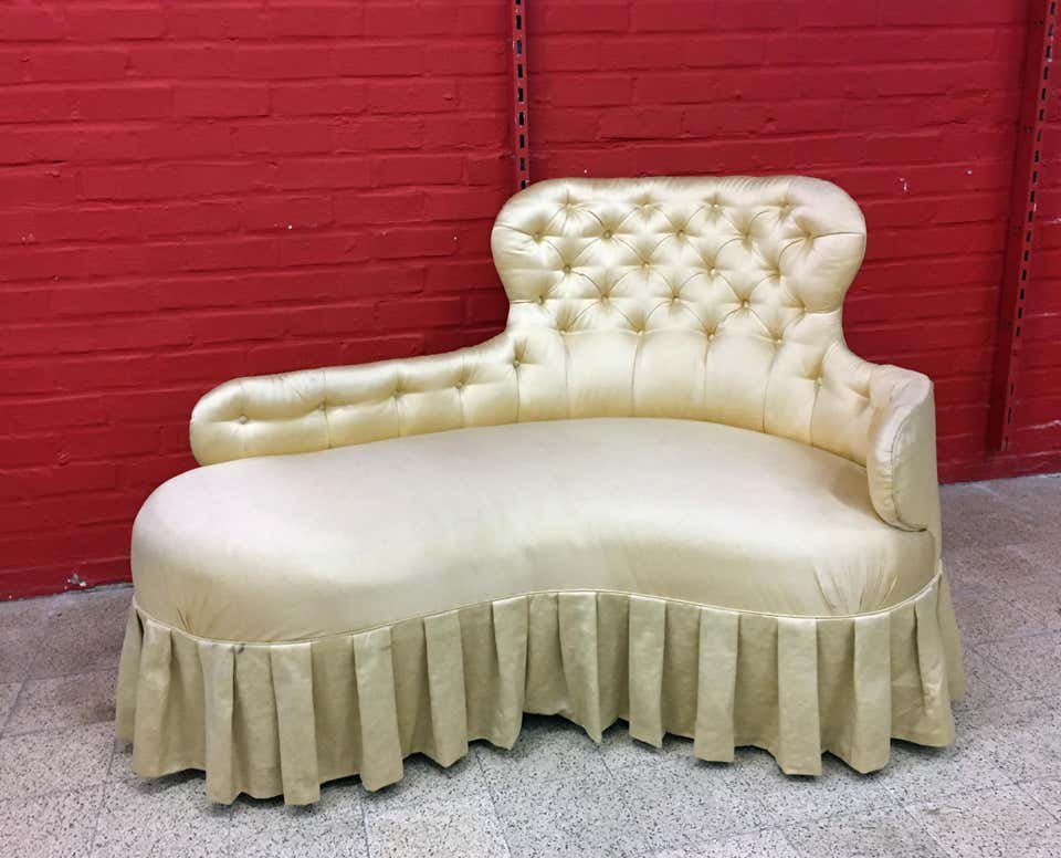 Napoleon III Style Sofa, Covered With Yellow Satin In The 70s,-photo-1