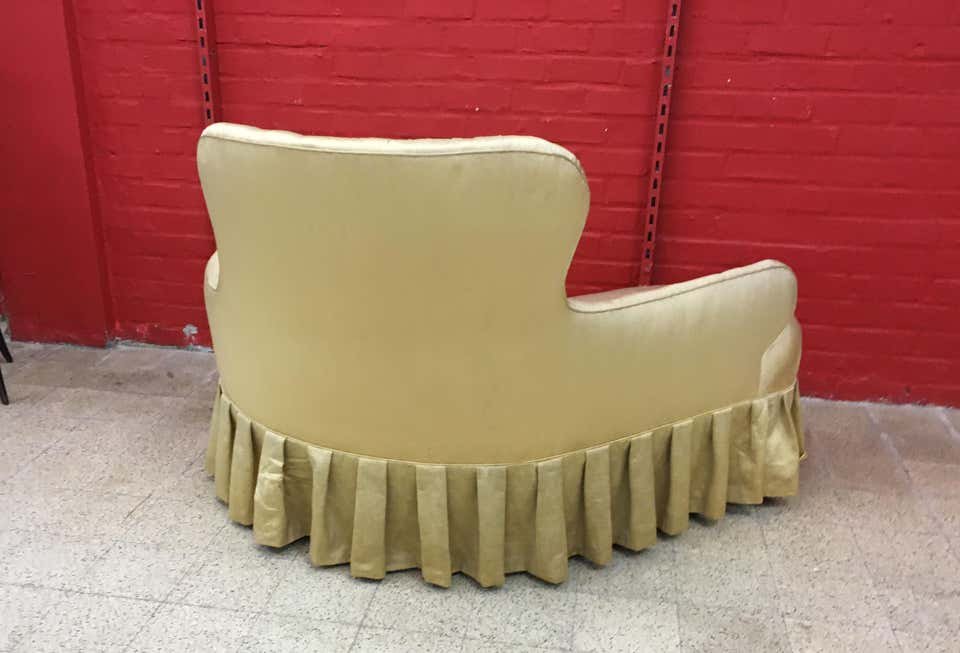 Napoleon III Style Sofa, Covered With Yellow Satin In The 70s,-photo-4