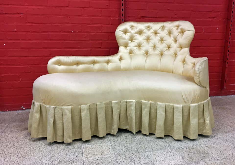Napoleon III Style Sofa, Covered With Yellow Satin In The 70s,