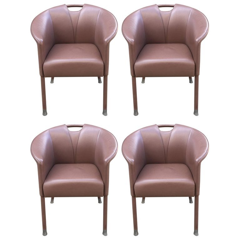 Paolo Piva, 4 Leather Armchairs, Wittmann Edition, Circa 1980