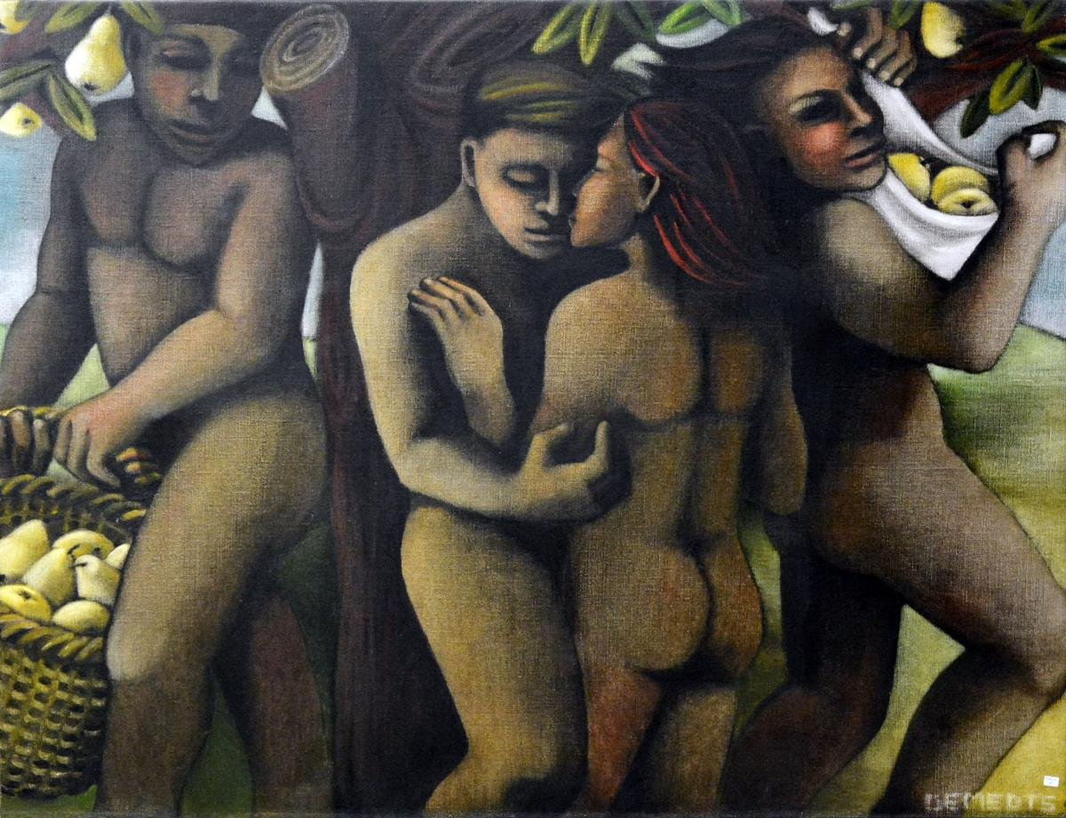 Michèle Demedts (1958), Large Oil On Canvas Circa 1970/1980