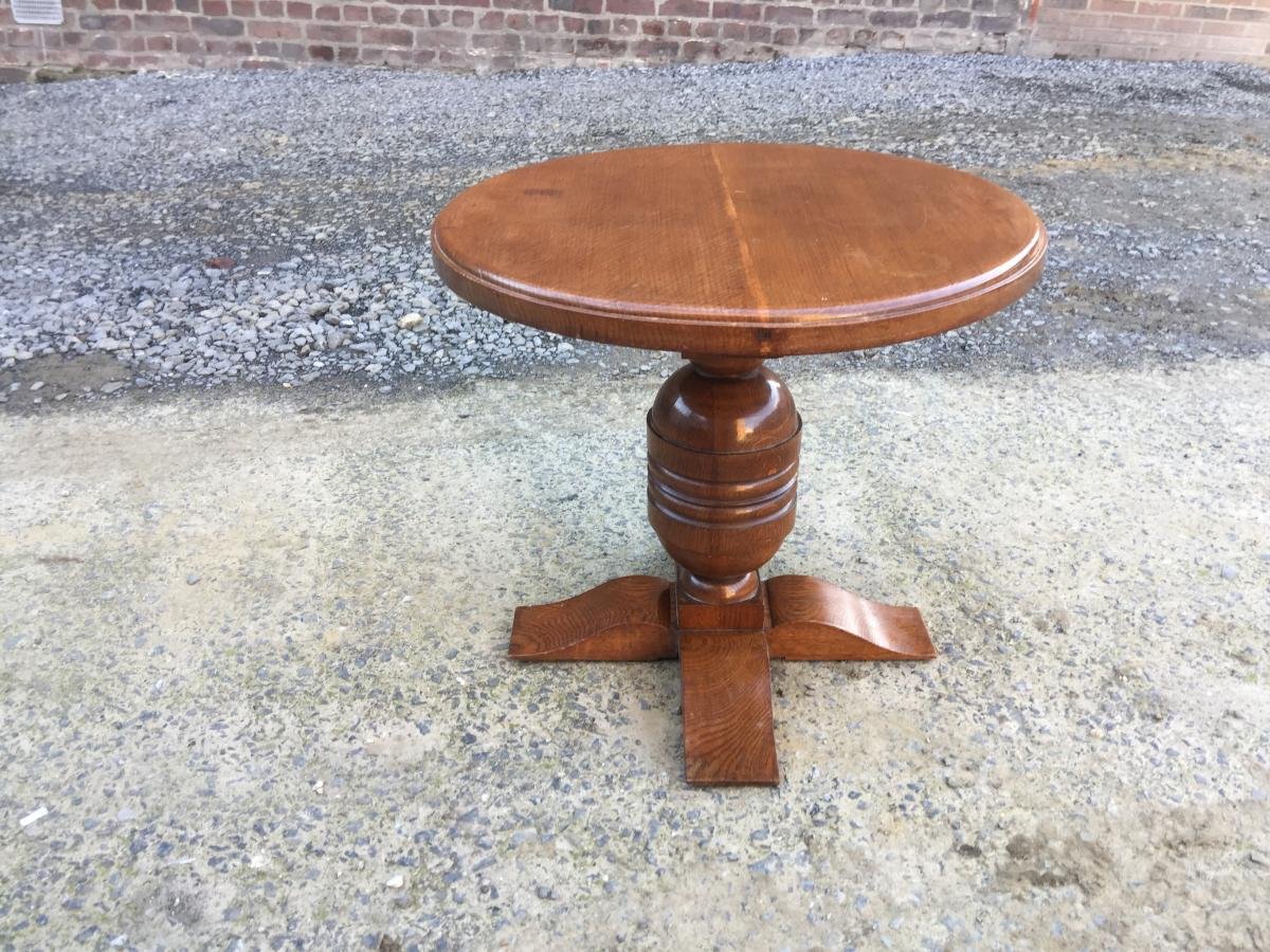 Charles Dudouyt, Art Deco Pedestal Table In Oak, Stamped, Circa 1940-photo-2