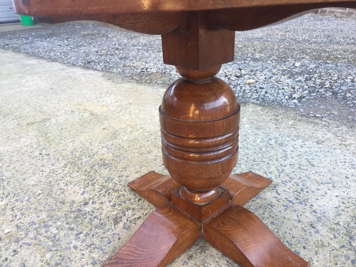 Charles Dudouyt, Art Deco Pedestal Table In Oak, Stamped, Circa 1940-photo-3