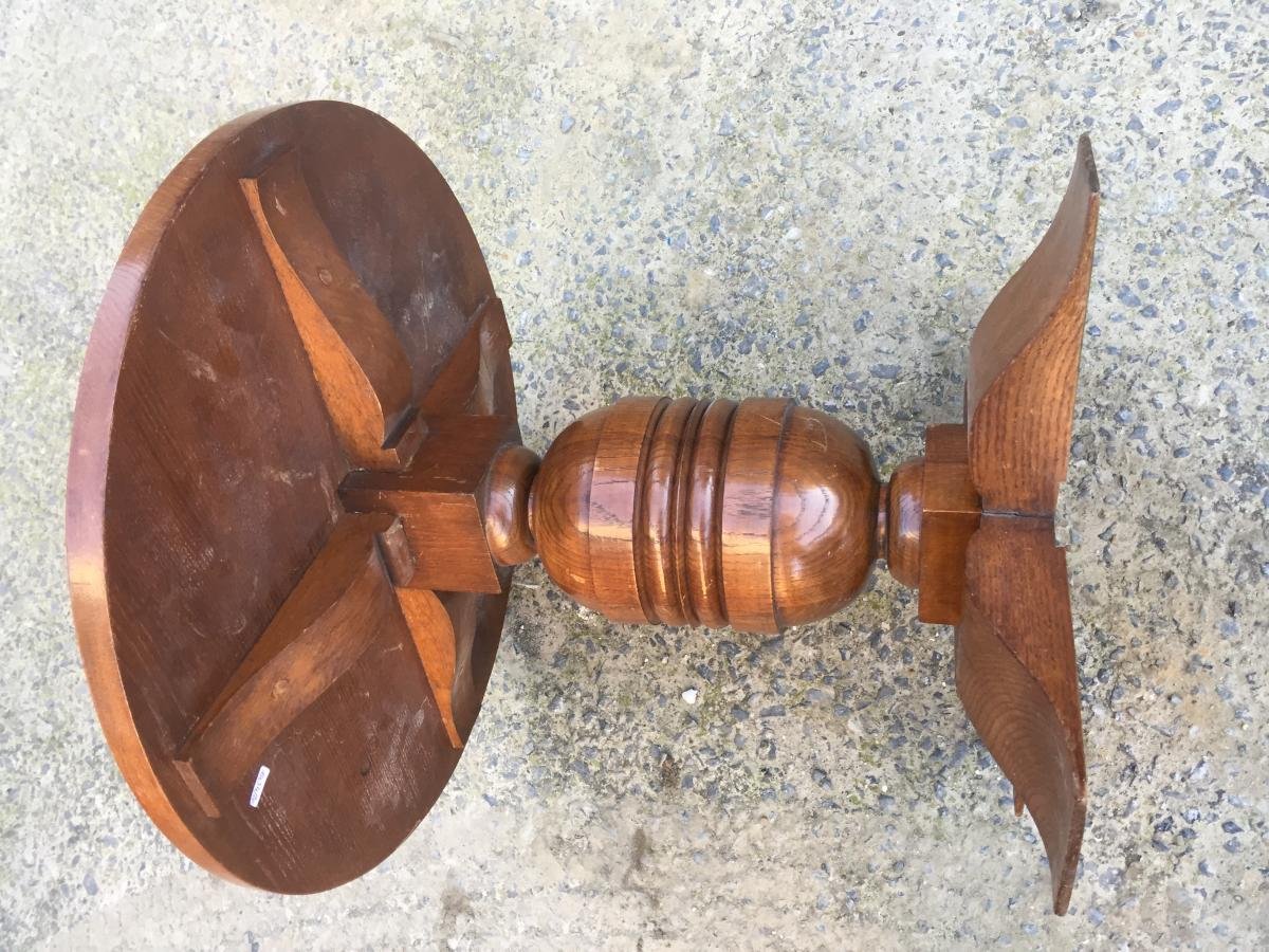 Charles Dudouyt, Art Deco Pedestal Table In Oak, Stamped, Circa 1940-photo-5