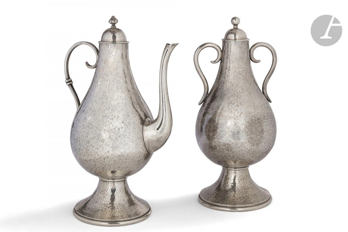 Jean Despres (1889-1980) Pendant Formed A Covered Urn And An Art Deco Jug