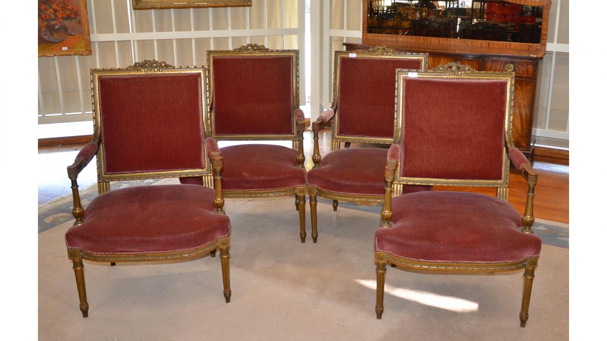 Suite De 4 Fauteuils, Partiellement Doré, De Style Louis XVI, époque Napoléon III