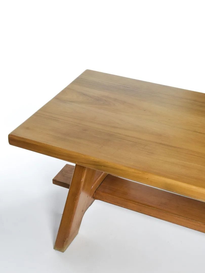 Large Neoclassical Table In Solid Walnut, Circa 1940 In The Style Of Charlotte Perriand-photo-2