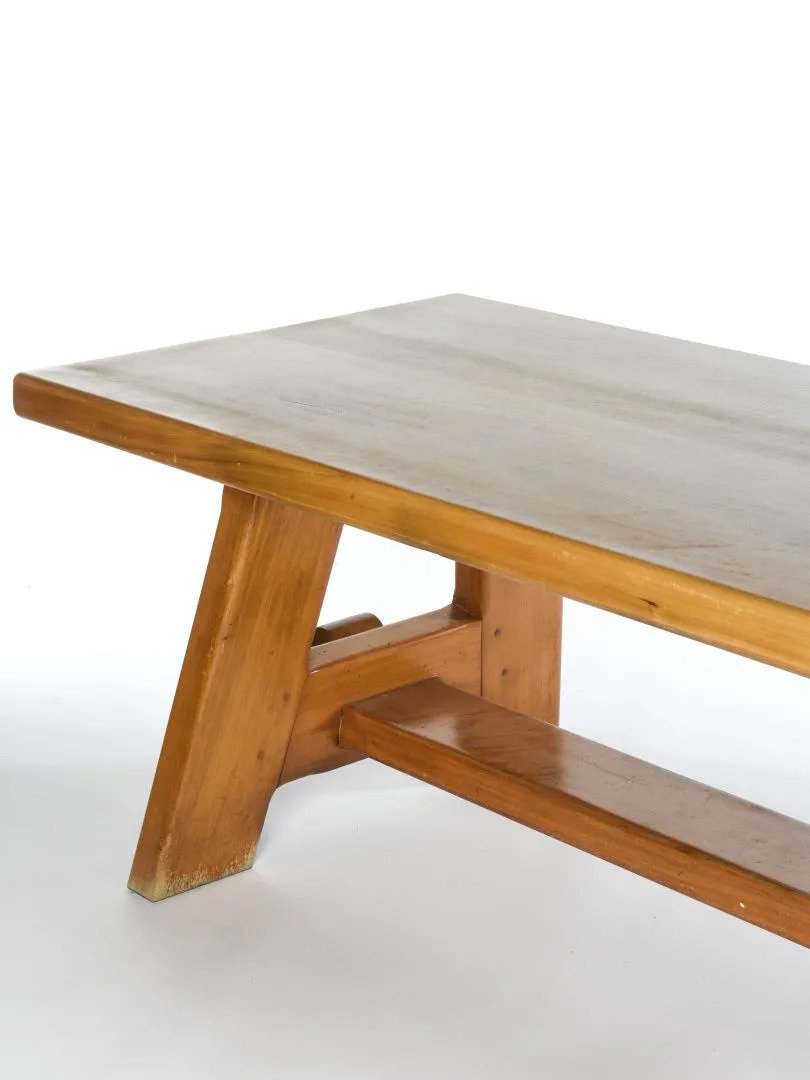 Large Neoclassical Table In Solid Walnut, Circa 1940 In The Style Of Charlotte Perriand-photo-3