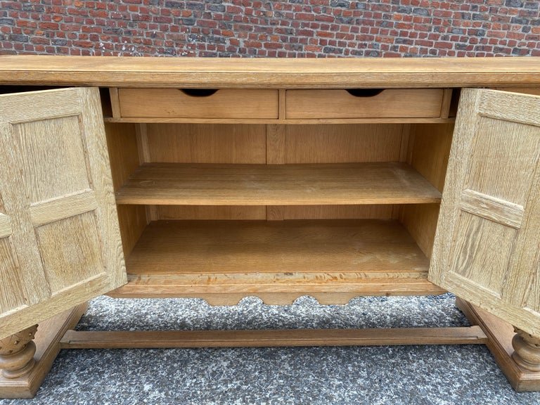 Art Deco Buffet In Oak And Leather, Neoclassical Style Circa 1940/1950-photo-3